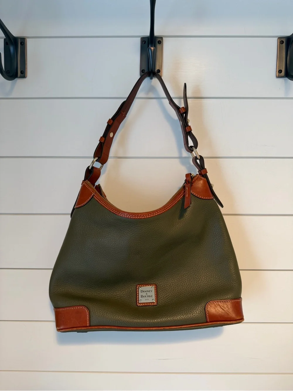 Dooney & Bourke Olive Green and Brown Leather Hobo